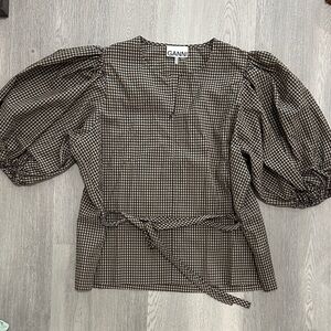 Ganni Black and Brown Checkered Top